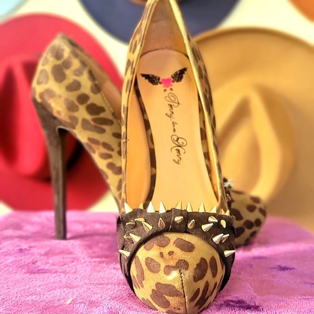 Olive green camouflage leopard print inspired heel